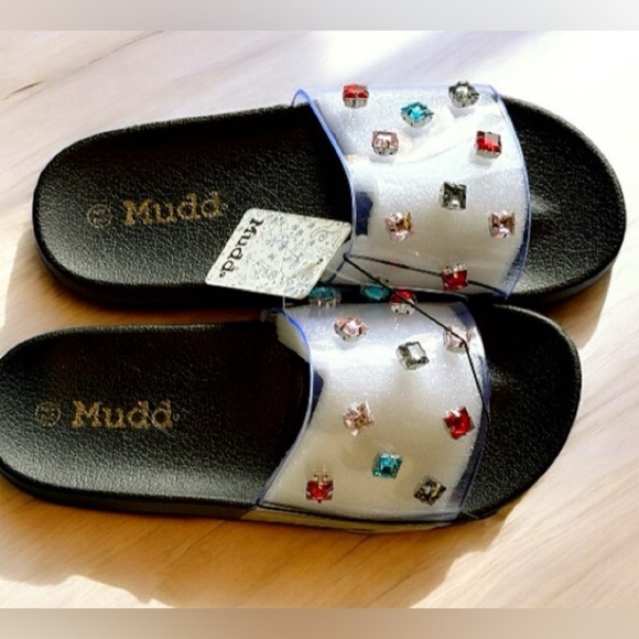 Women's Mudd Clear Rhinestone Embellished Pool Beach Slide Summer Sandal NWT - Picture 12 of 16